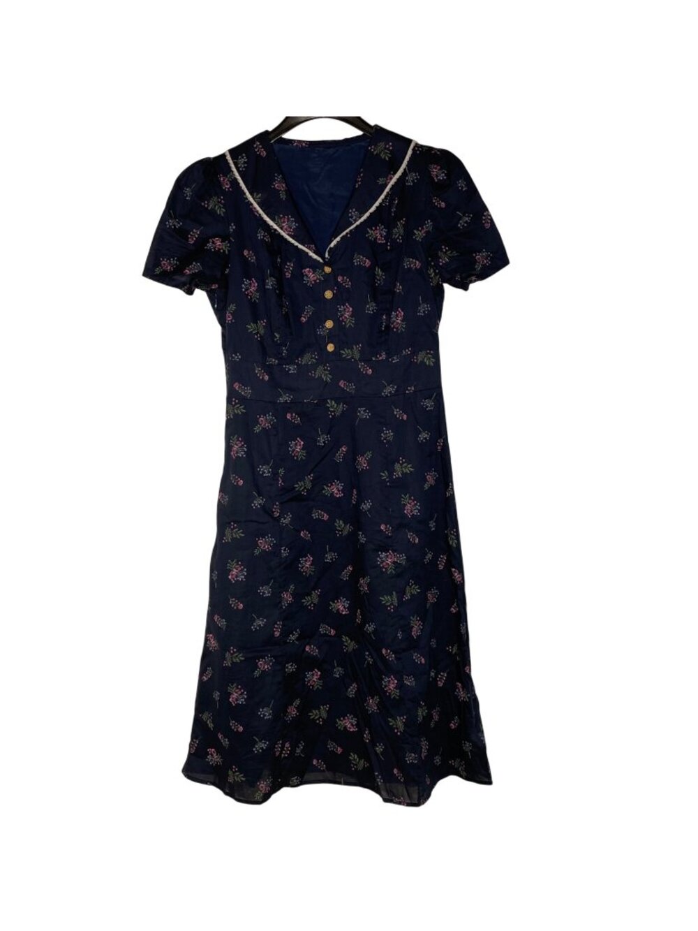Retro Stage Floral Lace Collar Pintuck Dress MED Modest Country Cottage Prairie